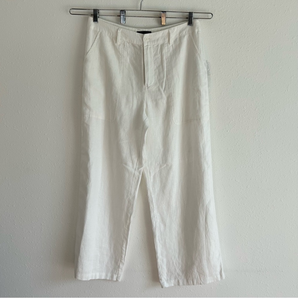Karen Kane Linen Pants Women's Size 14 White Wide Leg Trousers Resortwear
